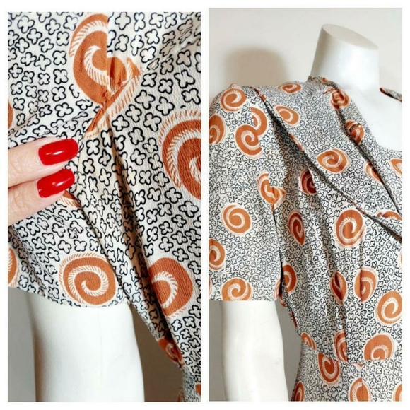 1940s rayon novelty print swirls dress vintage - Picture 10 of 12